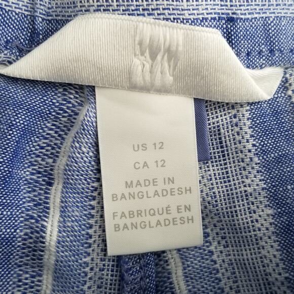 H&M Women's Linen Blend Paperbag Shorts Blue White, Size 12 - Picture 5 of 11